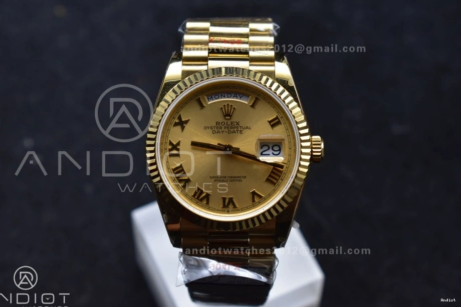Best QF Dial with YG Gold on President Edition Steel Roman Mark (Gain V5 Bracelet vr3255 36 Weight) DayDate 904L 0224